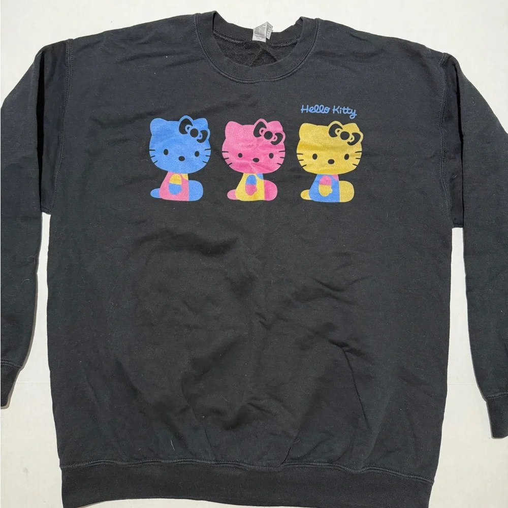 Hello Kitty, black crewneck, colorful character, men's Large sweatshirt #579